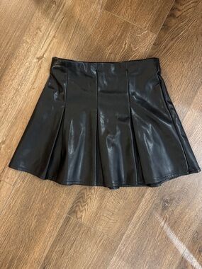 Black Faux Leather Pleated Mini Skirt
